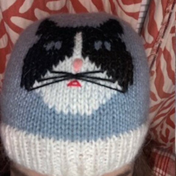 Kitty Cat knit Hat, blue black and white stiching, fits small teen, kids, sz. Sm - Picture 3 of 5